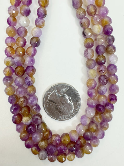 grape purple yellow color enhanced quartz, 6mm faceted round, 15