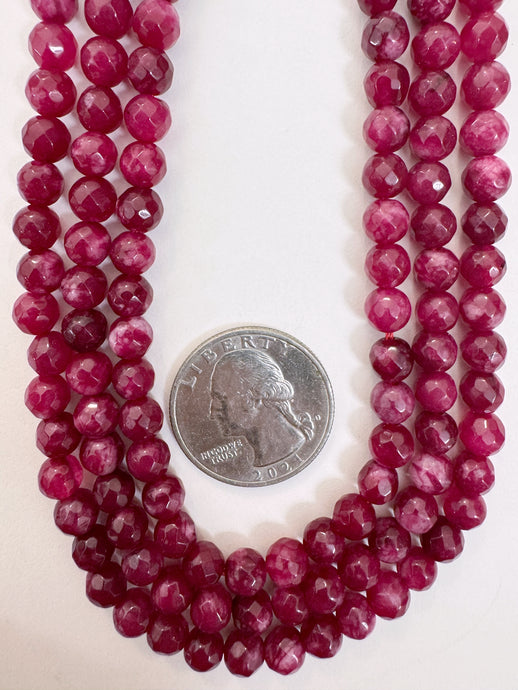 dark ruby red enhanced quartz, 6mm faceted round, 15