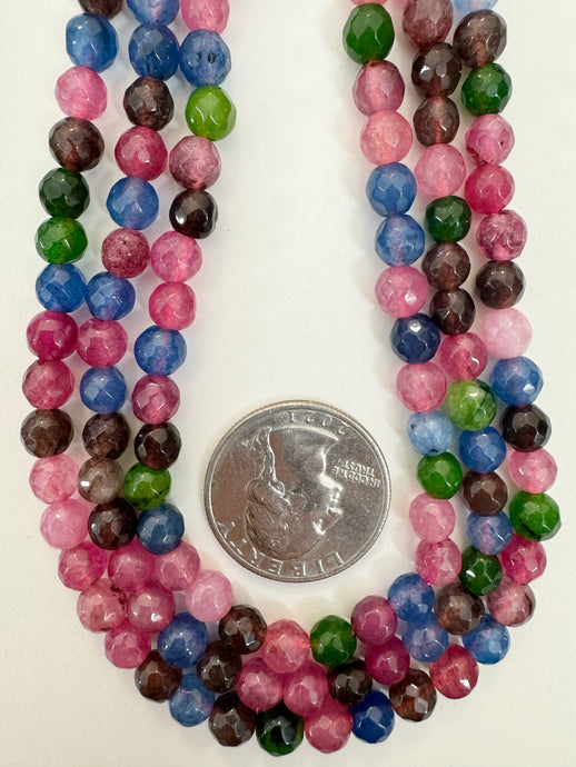 pink blue green brown enhanced quartz, 6mm faceted round, 15