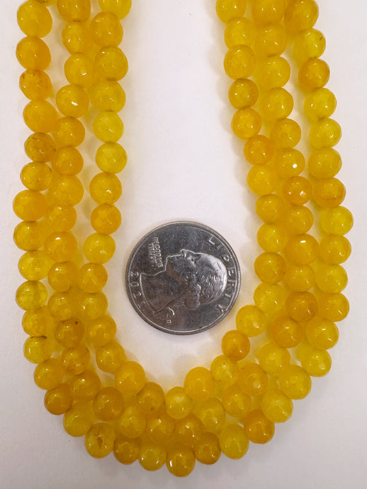 bright amber yellow enhanced quartz, 6mm faceted round, 15