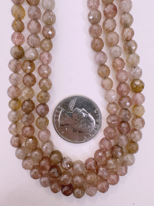 dark pale yellow peach enhanced quartz, 6mm faceted round, 15