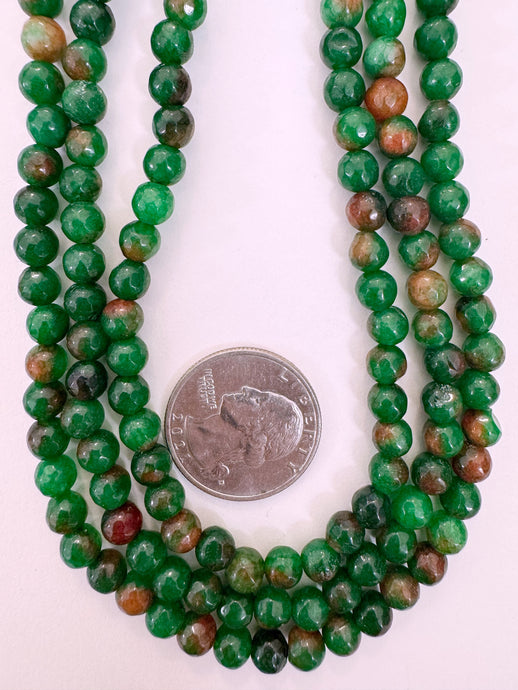 emerald green dark red orange enhanced quartz, 6mm faceted round, 15