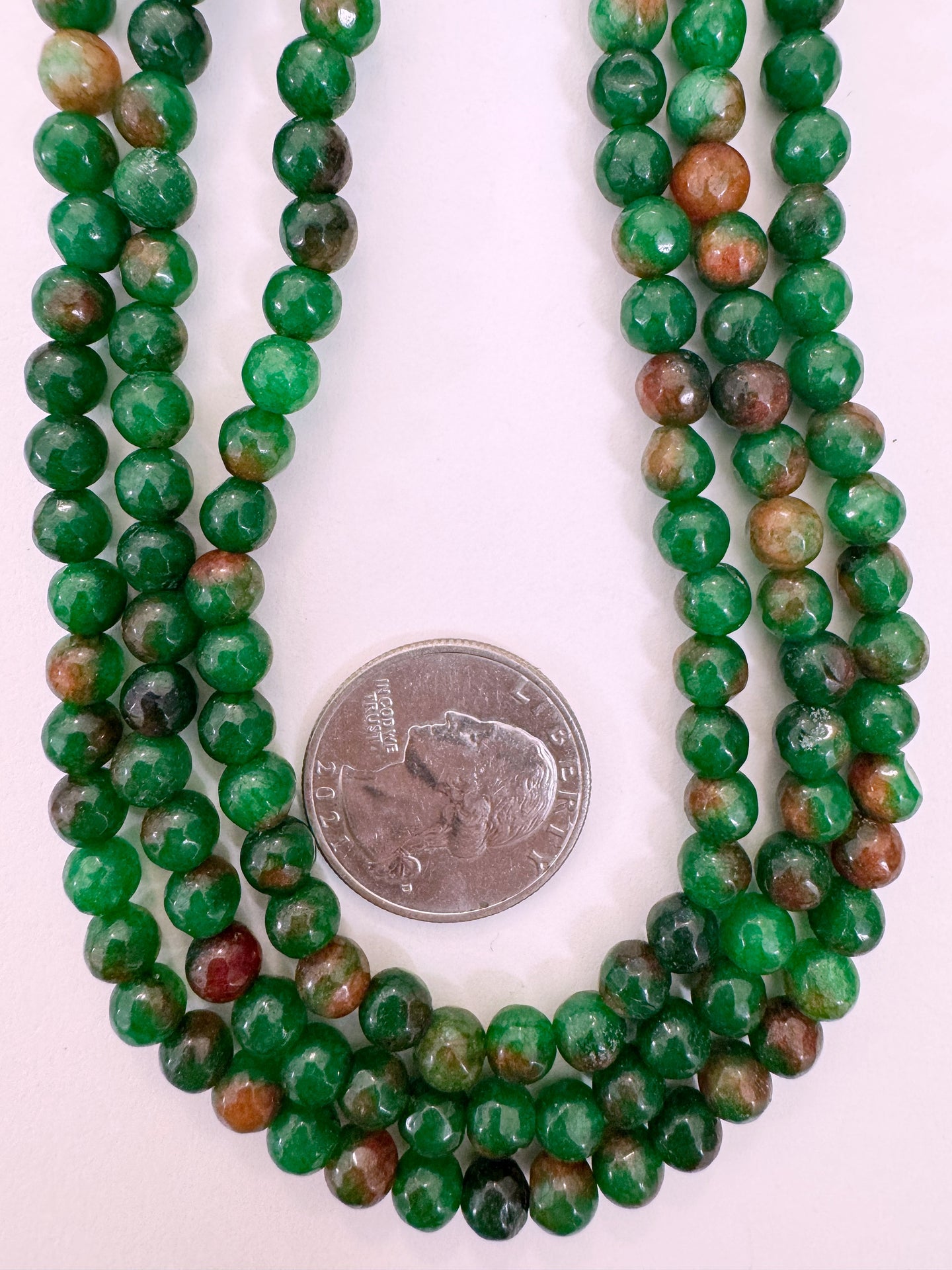 emerald green dark red orange enhanced quartz, 6mm faceted round, 15