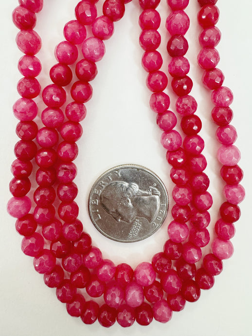 bright strawberry red enhanced quartz, 6mm faceted round, 15