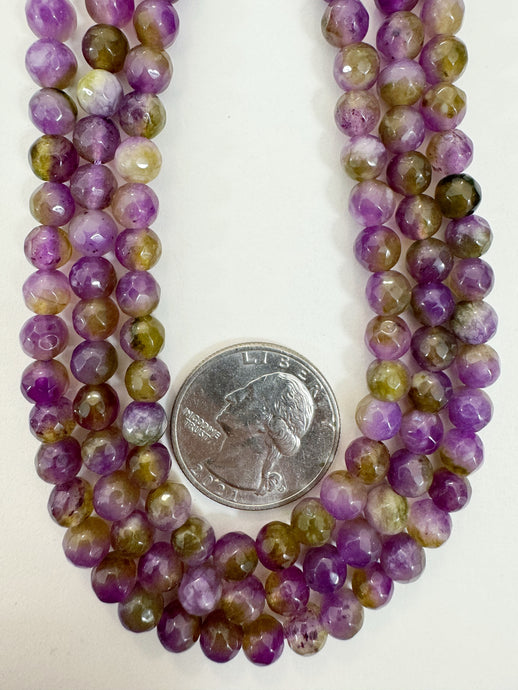 grape purple lime green enhanced quartz, 6mm faceted round, 15