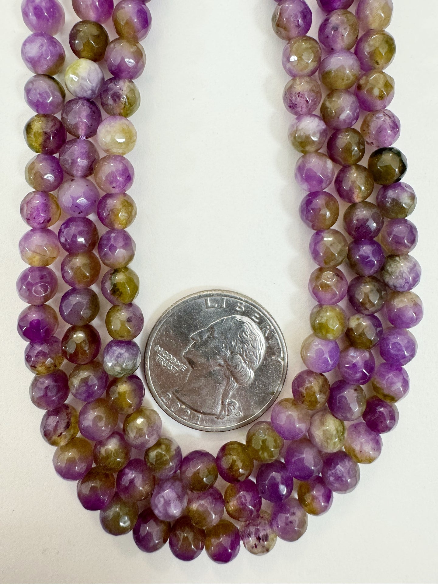 grape purple lime green enhanced quartz, 6mm faceted round, 15