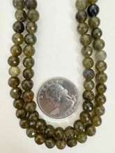 green labradorite, 6mm faceted round, 15" strand, sold per strand