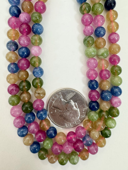 green pink blue yellow color enhanced quartz, 6mm round, 15