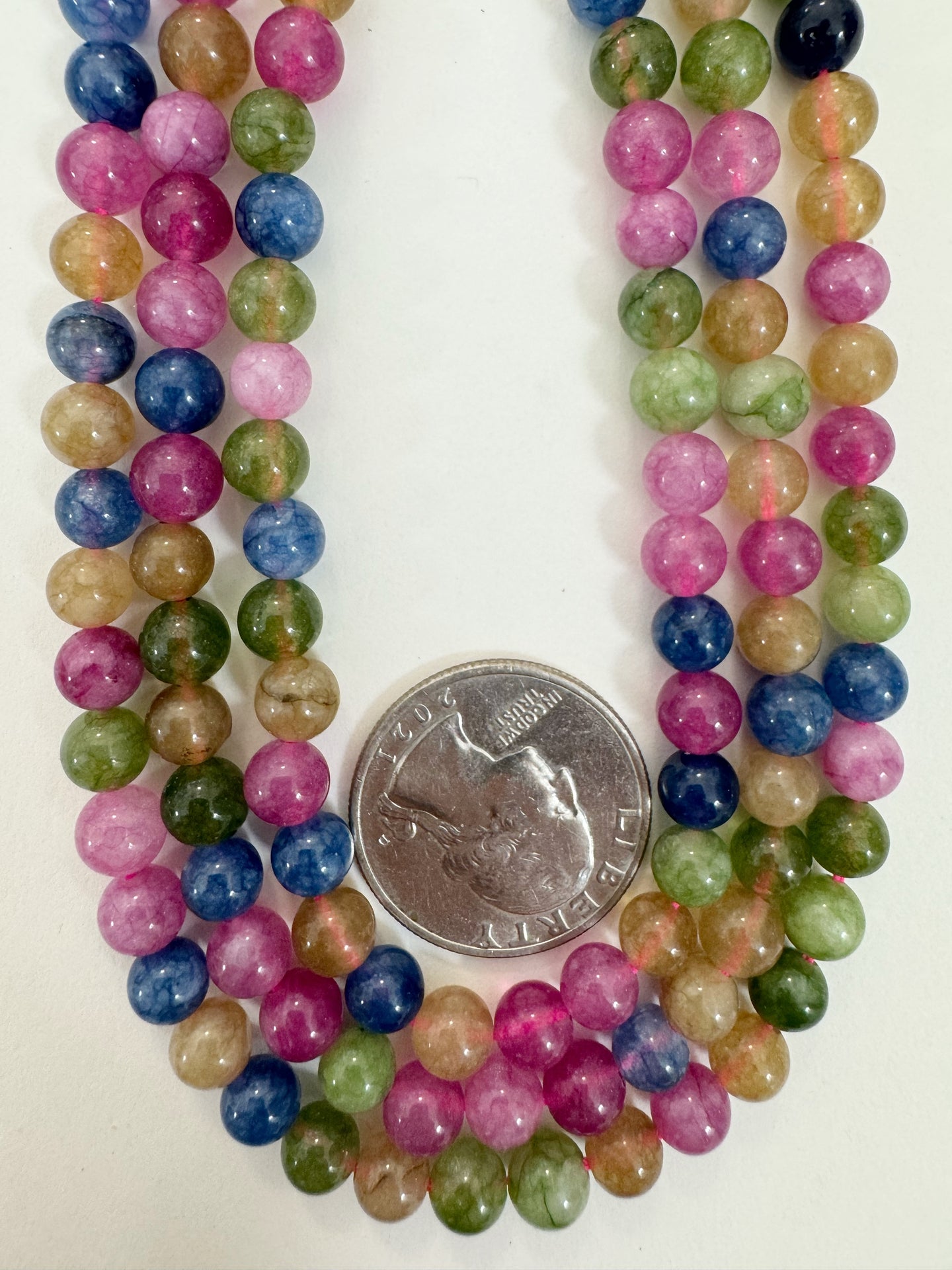green pink blue yellow color enhanced quartz, 6mm round, 15