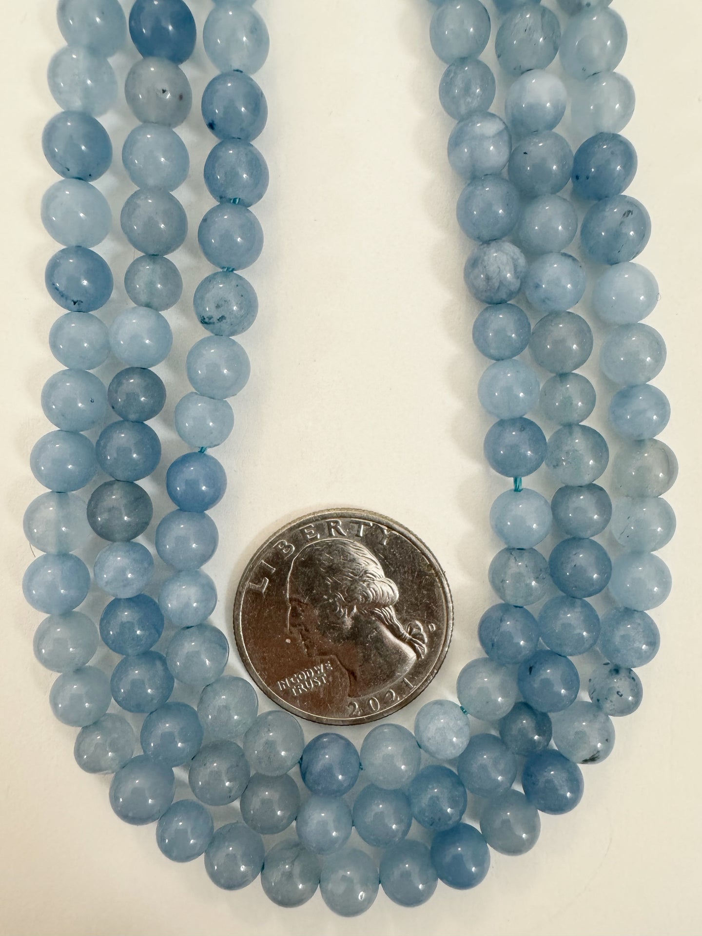 dark pale blue color enhanced angelite quartz, 6mm round, 15
