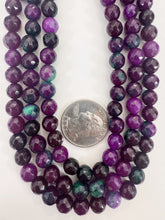 royal purple mint green color enhanced quartz, 8mm faceted round, 15" strand, sold per strand