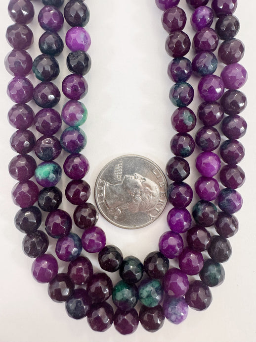 royal purple mint green color enhanced quartz, 8mm faceted round, 15