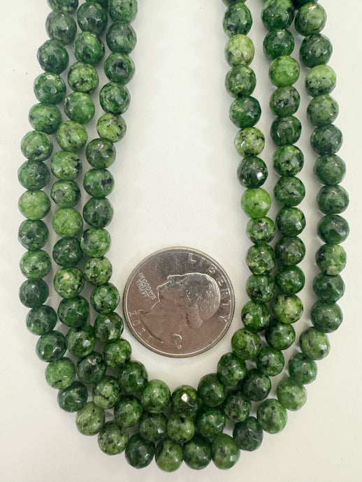dark green color enhanced serpentine, 6mm faceted round, 15