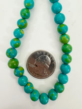 turquoise lime green color enhanced magnesite, 8mm round, 15" strand, sold per strand