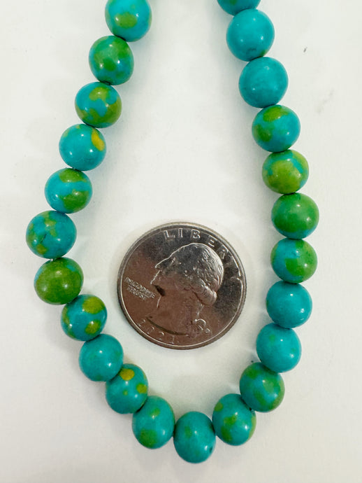 turquoise lime green color enhanced magnesite, 8mm round, 15