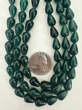 dark emerald green color enhanced quartz, 12x8mm pear teardrop, 15" strand, sold per strand