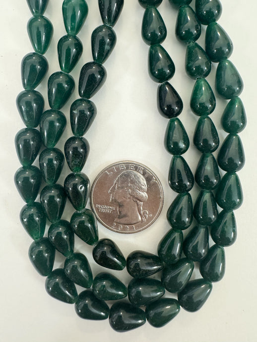 dark emerald green color enhanced quartz, 12x8mm pear teardrop, 15
