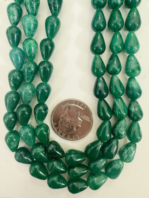 emerald green color enhanced quartz, 12x8mm pear teardrop, 15