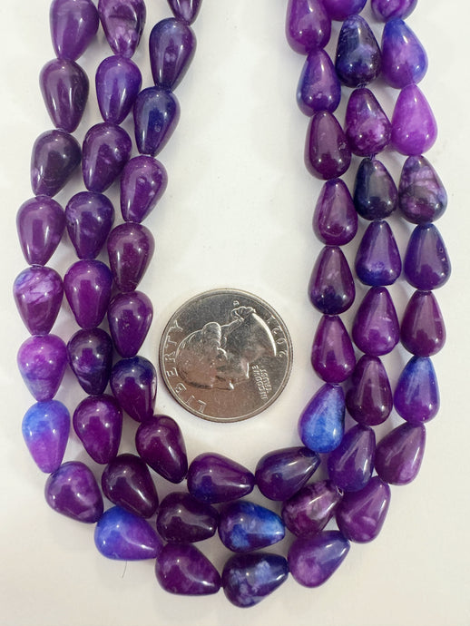 grape purple blueberry blue color enhanced quartz, 12x8mm pear teardrop, 15