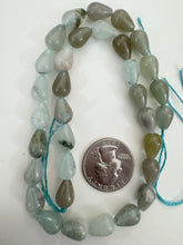 pale aqua blue red brown color enhanced quartz, 12x8mm pear teardrop, 15" strand, sold per strand
