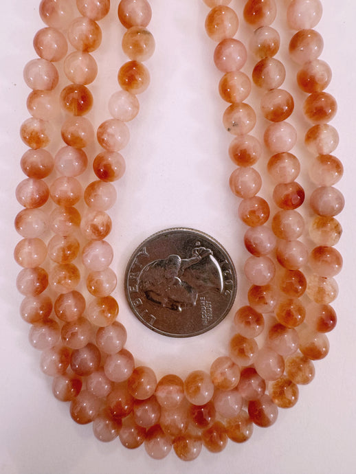 dark red orange off white enhanced quartz, 6mm round, 15