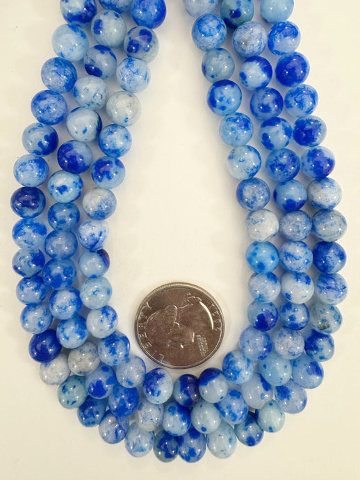 blueberry blue off white color enhanced quartz, 8mm round, 15