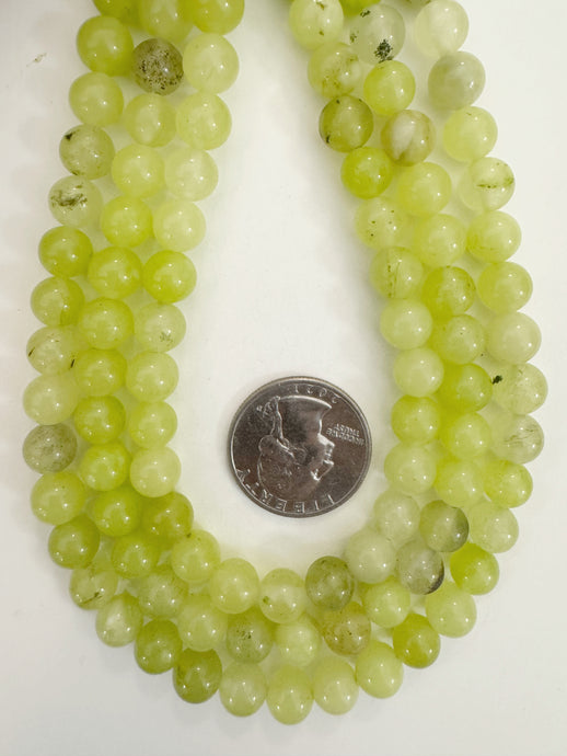 pale light lime green color enhanced quartz, 8mm round, 15