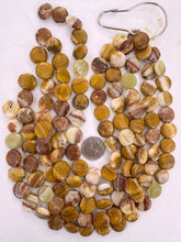 ancient look natural green onyx, 17x17x5mm coin, 15" strand, SOLD PER STRAND