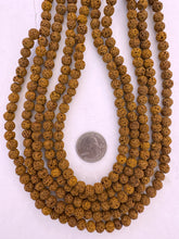 natural dark amber lava rock, 8mm round, 15" strand, SOLD PER STRAND