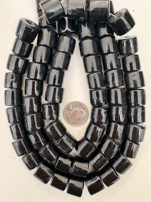 black, single color, vintage look glass, 16x14mm rondelle, 15