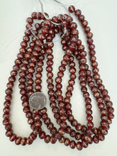 cranberry red metallic copper dark orange swirl, vintage look glass, 10x8mm rondelle, 15" strand, sold per strand