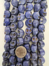 color enhanced magnesite: dark pale blue purple, 17x17x14mm skull, 15" strand, SOLD PER STRAND