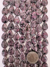 color enhanced black labradorite: magenta, 17x13x6mm pear teardrop, 15" strand,  SOLD PER STRAND