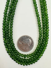 jade green, vintage look glass, 4mm round, 15" strand, sold per strand