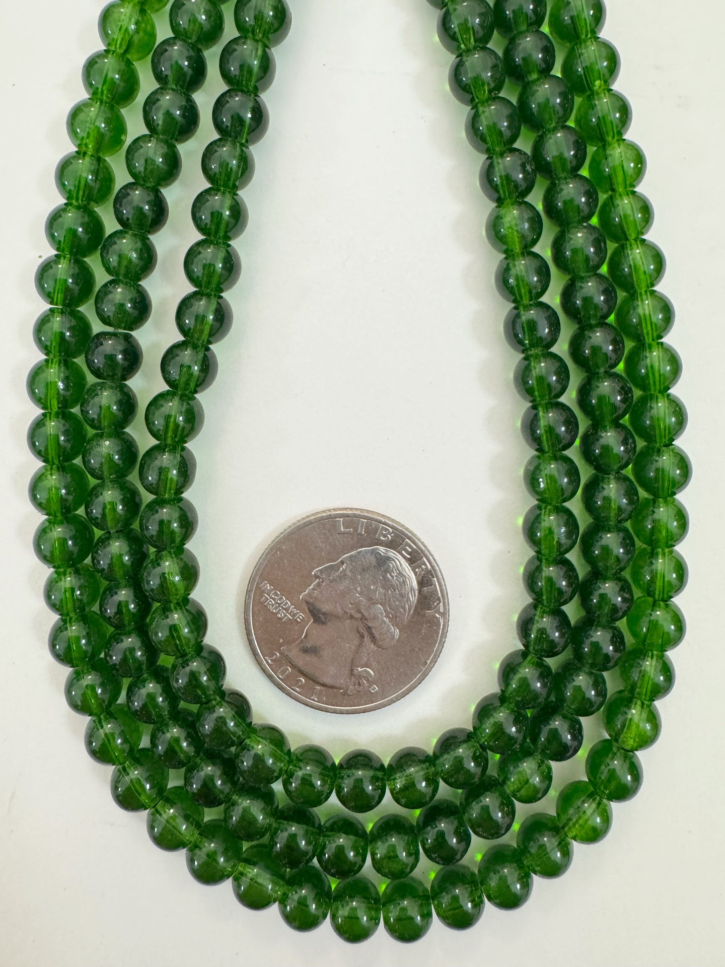 jade green, vintage look glass, 6mm round, 15