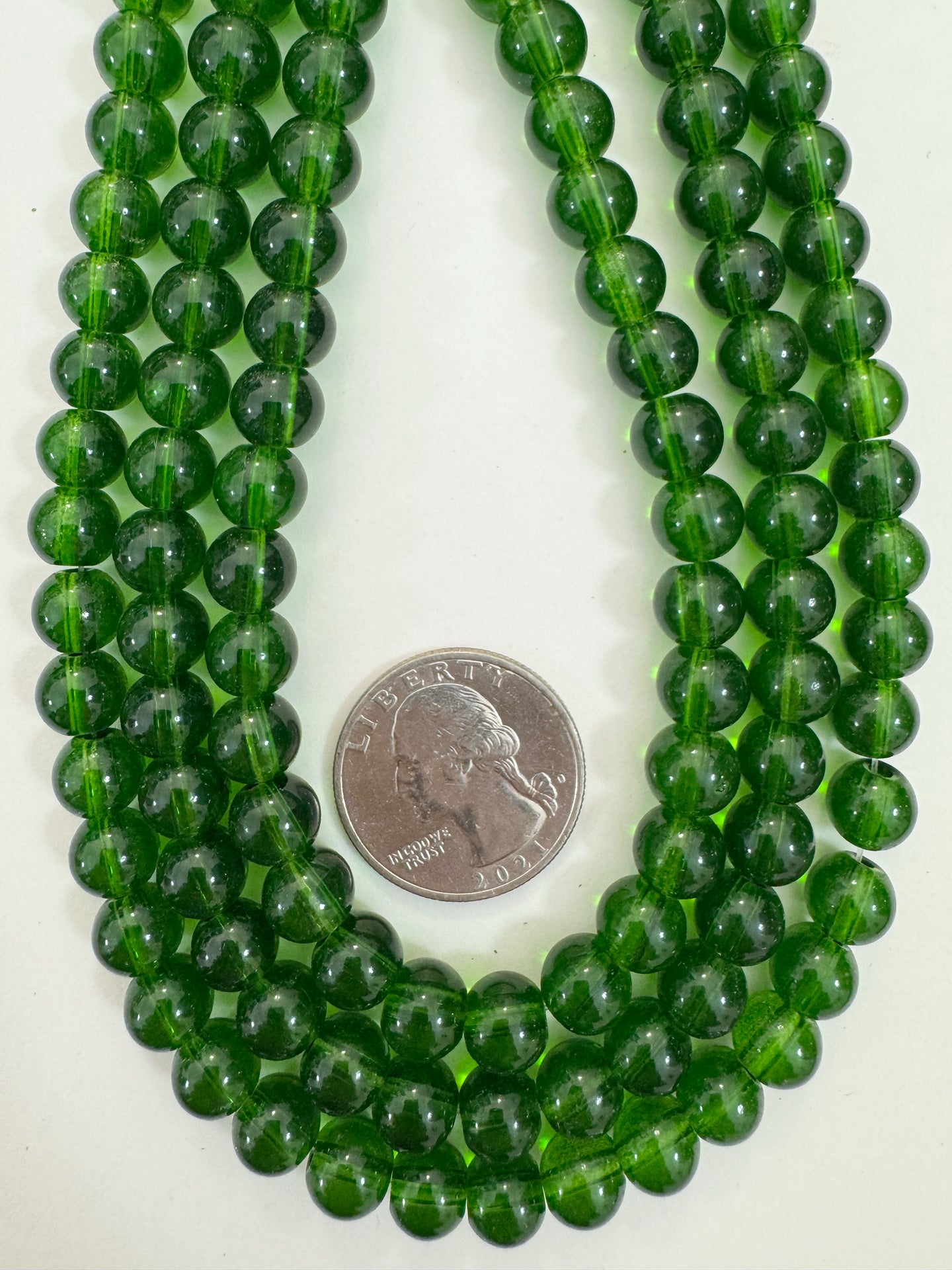 jade green, vintage look glass, 8mm round, 15