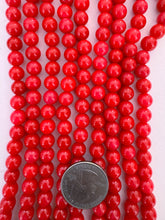 color enhanced quartz: bright red, 8mm round, 15" strand, SOLD PER STRAND