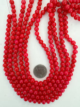 color enhanced quartz: bright red, 8mm round, 15" strand, SOLD PER STRAND