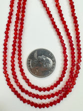 red, vintage look glass, 3.5mm faceted bicone, 15" strand, sold per strand