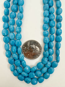 sky blue swirl, vintage look glass, 8x7x4mm oval, 13" strand, sold per strand