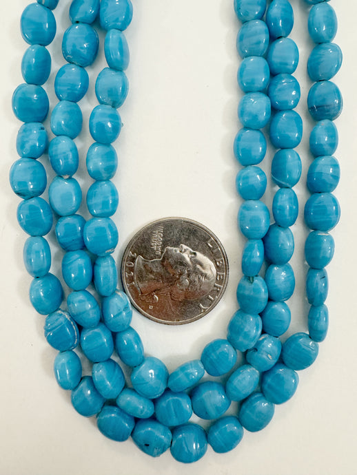 sky blue swirl, vintage look glass, 8x7x4mm oval, 13