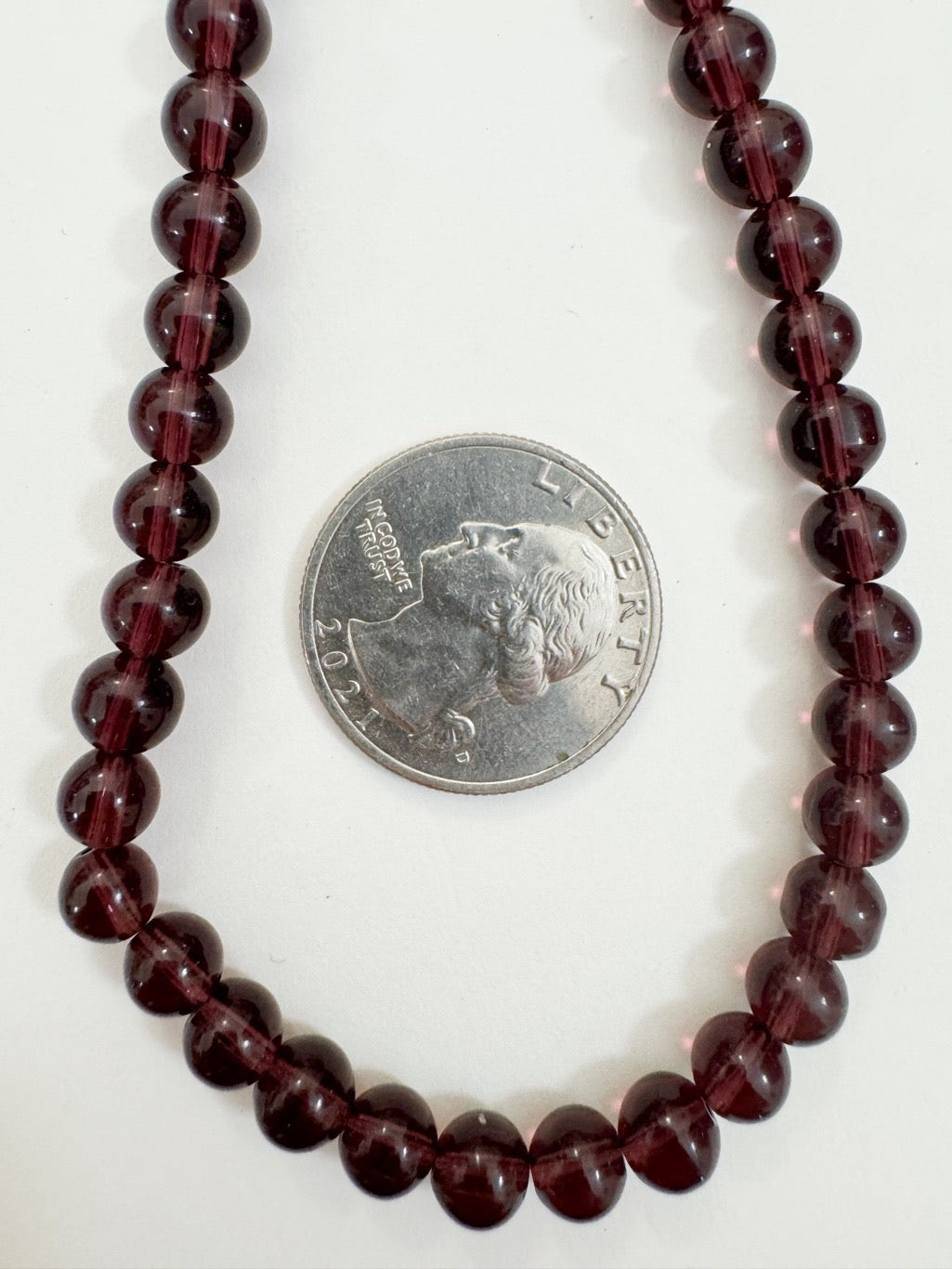 dark red purple, vintage look glass, 6mm round, 15