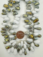 white metallic yellow AB gray swirl, vintage look glass, 15x13x7mm nugget pendant, 15" strand, sold per strand