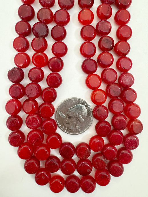 lighter and darker bright red color enhanced quartz, 10x10x6mm coin, 15