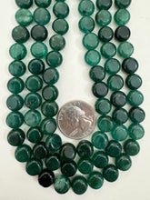 dark emerald green color enhanced quartz, 10x10x6mm coin, 15" strand, sold per strand