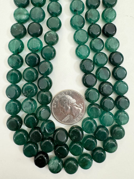 dark emerald green color enhanced quartz, 10x10x6mm coin, 15