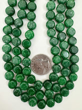 antique green color enhanced quartz, 10x10x6mm coin, 15" strand, sold per strand