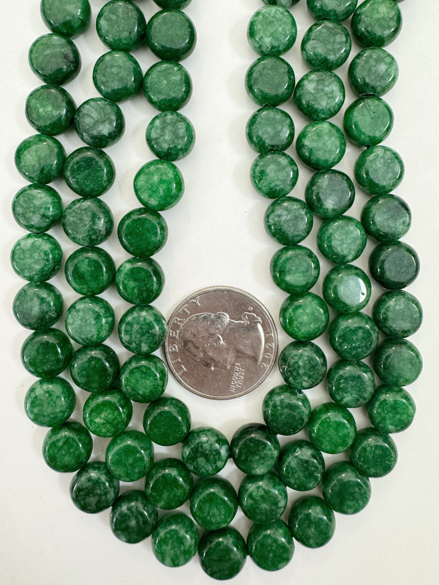 antique green color enhanced quartz, 10x10x6mm coin, 15