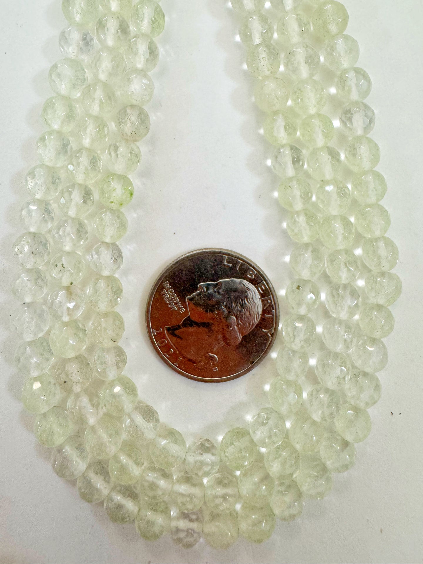 pale lime green color enhanced quartz, 6mm faceted round 15