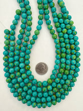 color enhanced magnesite: dark turquoise green blue, 10mm round, 15" strand,  SOLD PER STRAND